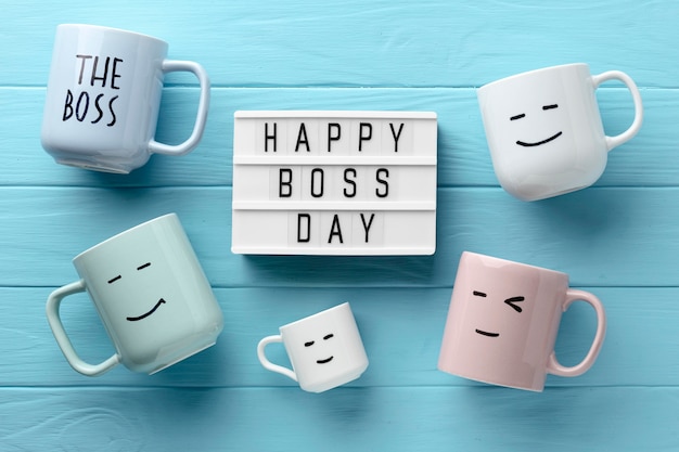 Top view of happy boss day concept