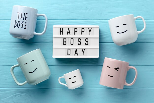 Top view of happy boss day concept