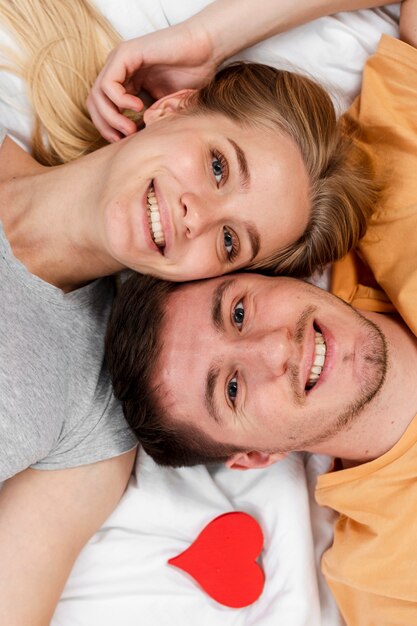 Top view happy couple smiling