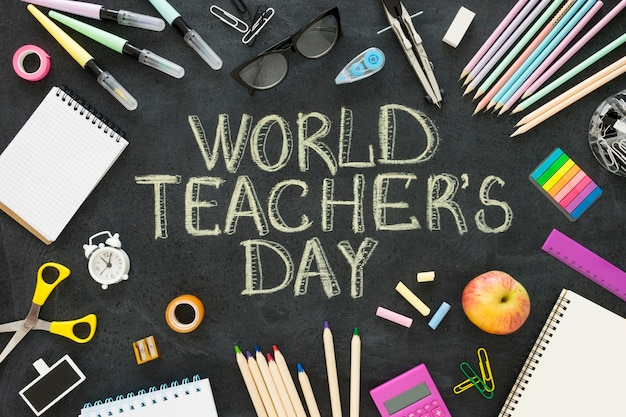 Free photo top view happy teacher's day concept