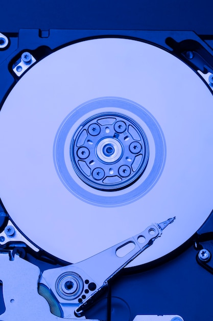 Top view hard drive in blue light