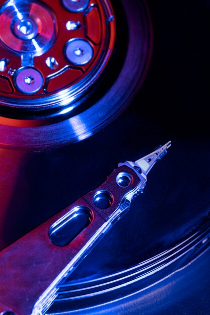 Top view hard drive with blue light