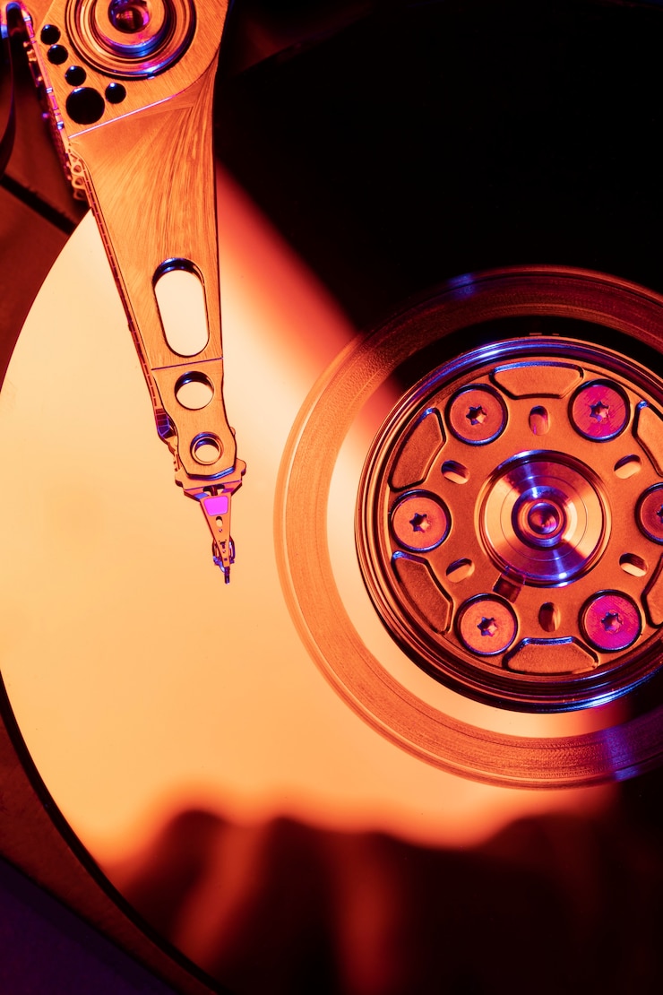मुफ़्त फोटो top view hard drive with orange light
