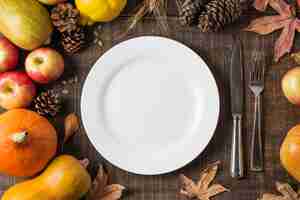 Free photo top view harvest arrangement with plate