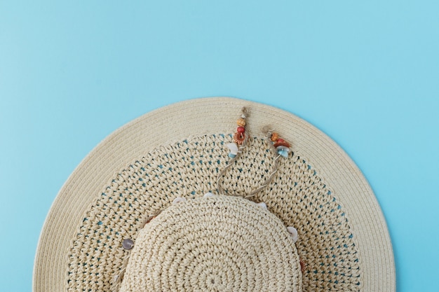 Top view of hat on blue background