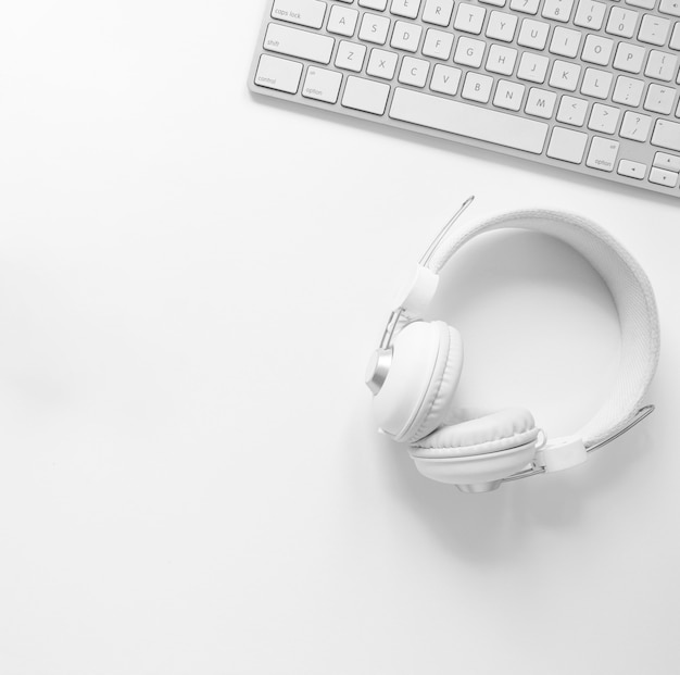 Top view headphones and keyboard