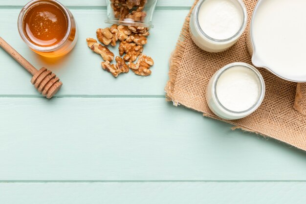 Top view healthy breakfast with muesli