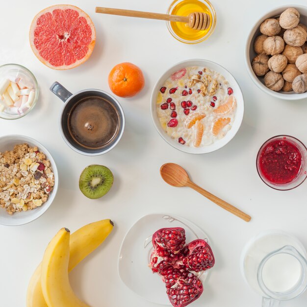 Top view healthy breakfast