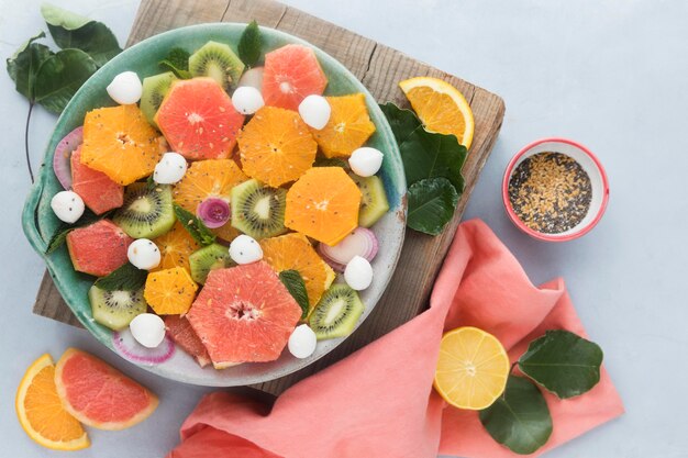 Top view healthy flavorful fruit salad