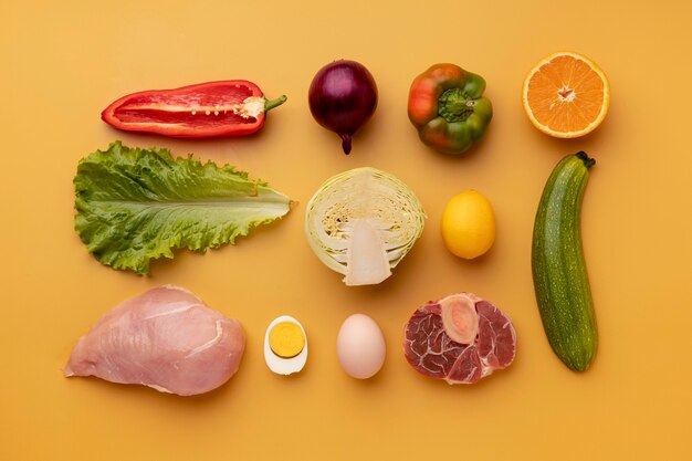 Top view healthy food arrangement