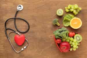 Free photo top view healthy food for world heart day