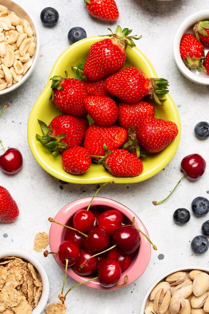 Top view healthy fruits arrangement