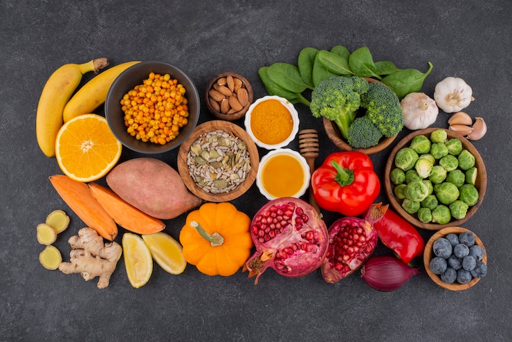 Free Photo top view of healthy immunity boosting foods