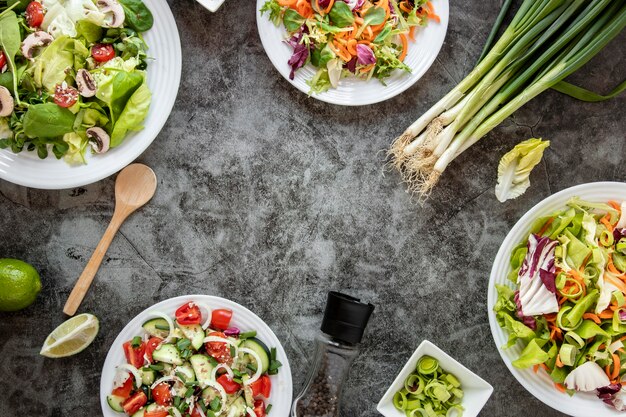 Top view healthy salad frame