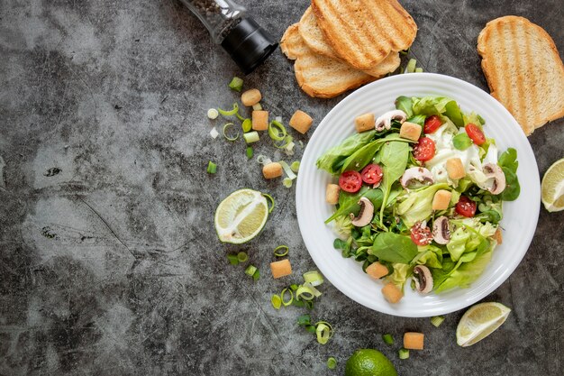 Top view healthy salad with copy-space