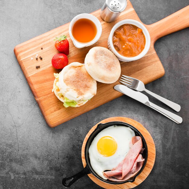 Top view of healthy start breakfast