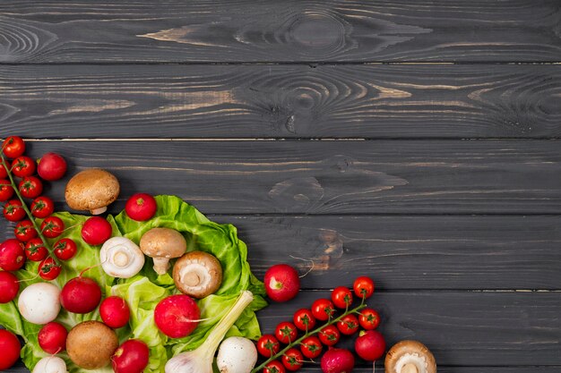 Top view healthy vegetables frame