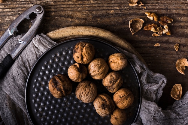 Top view healthy walnuts on the table