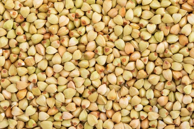 Top view of a heap of green buckwheat