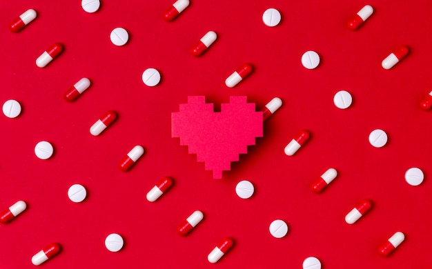 Top view heart day concept with pills