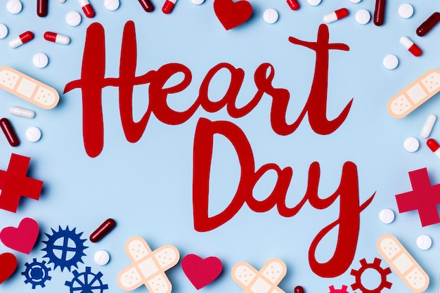 Top view heart day lettering concept