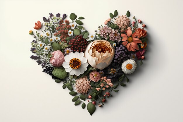 Top view of heart made of blooming flowers