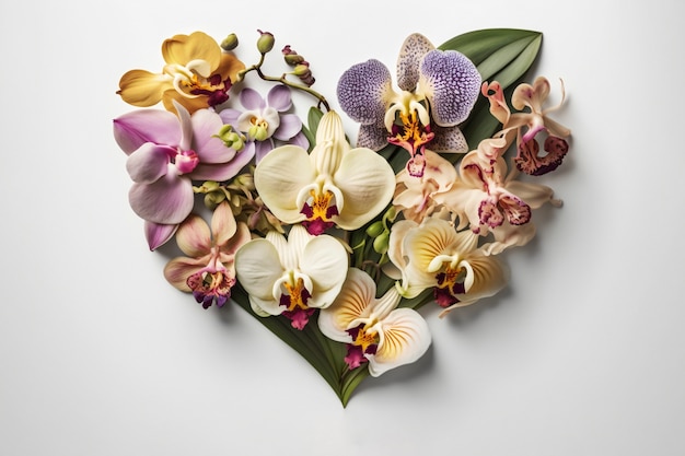 Free photo top view of heart made of blooming flowers