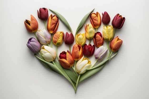 Top view of heart made of blooming flowers