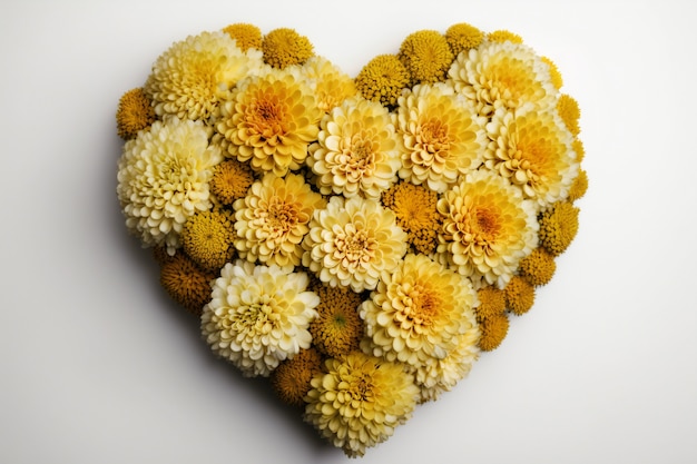 Free photo top view of heart made of blooming flowers