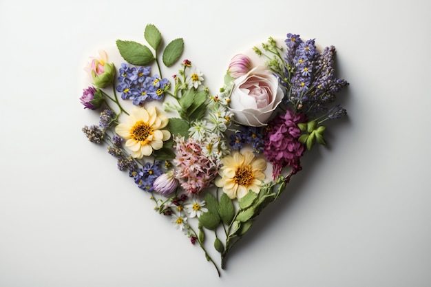 Free photo top view of heart made of blooming flowers