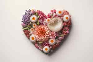 Free photo top view of heart made of blooming flowers