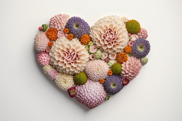 Free photo top view of heart made of blooming flowers