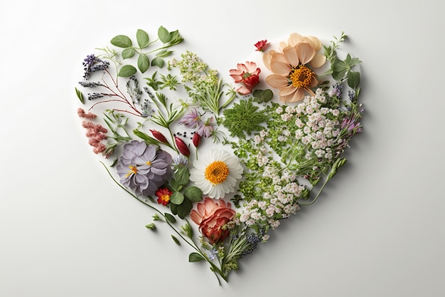 Top view of heart made of blooming flowers