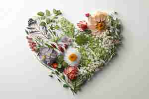 Free photo top view of heart made of blooming flowers