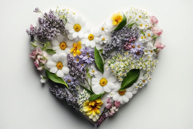 Free photo top view of heart made of blooming flowers