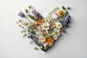 Free photo top view of heart made of blooming flowers