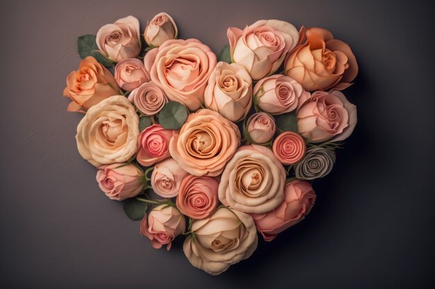 Free photo top view of heart made of blooming flowers