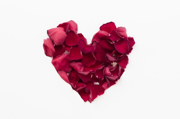Top view heart made of flowers petals
