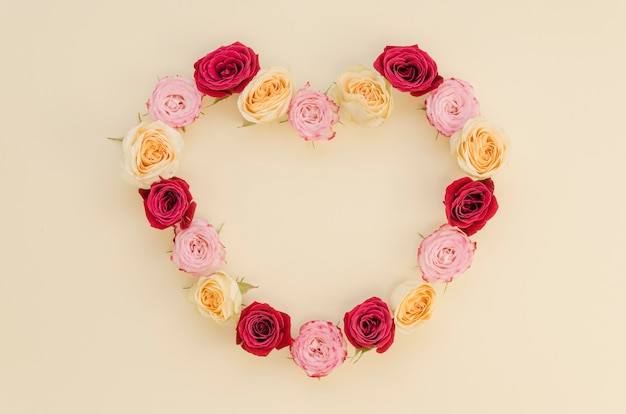 Top view of heart rose frame