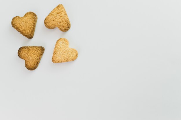 Top view of heart-shaped cookies