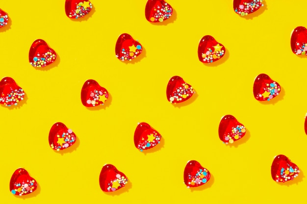 Top view over  heart shaped lollipops