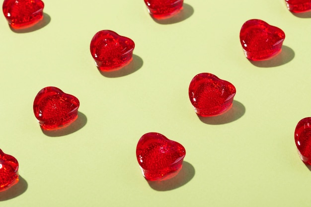 Top view over  heart shaped lollipops