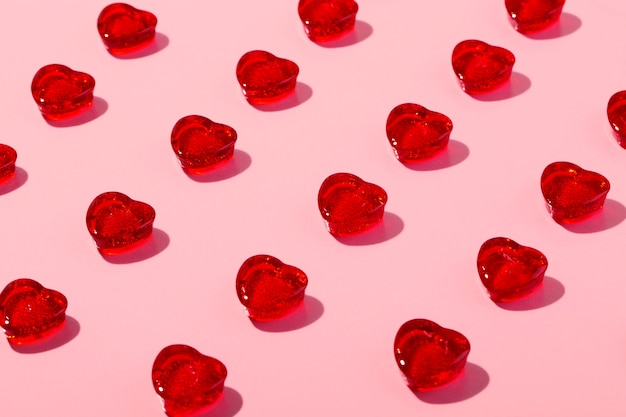 Top view over  heart shaped lollipops