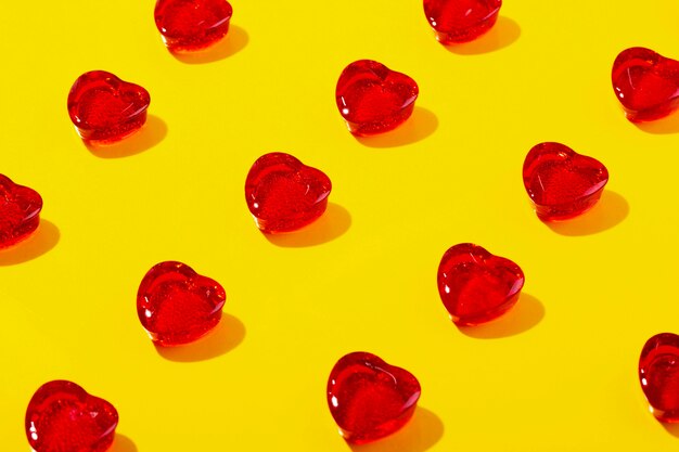 Top view over  heart shaped lollipops