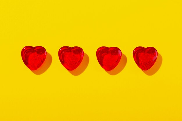 Top view over  heart shaped lollipops