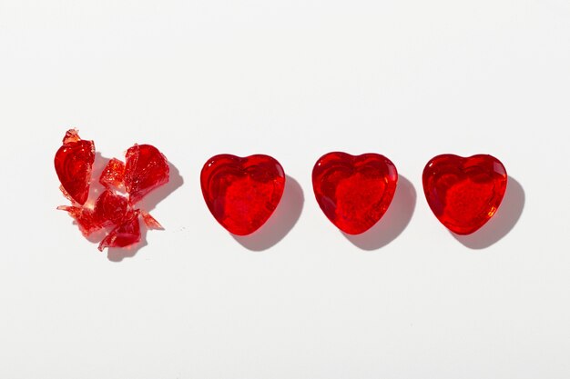 Top view over  heart shaped lollipops