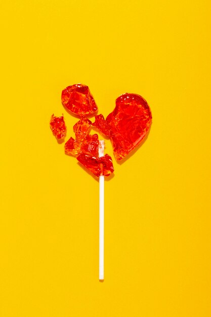 Top view over  heart shaped lollipops