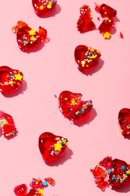 Top view over  heart shaped lollipops