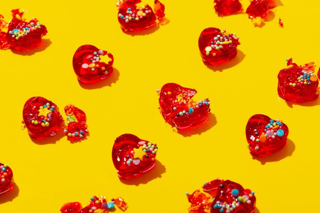 Top view over  heart shaped lollipops