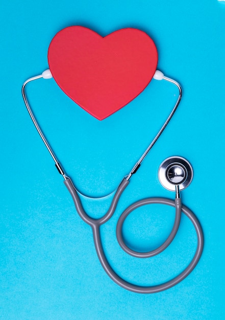 Top view heart with medical stethoscope